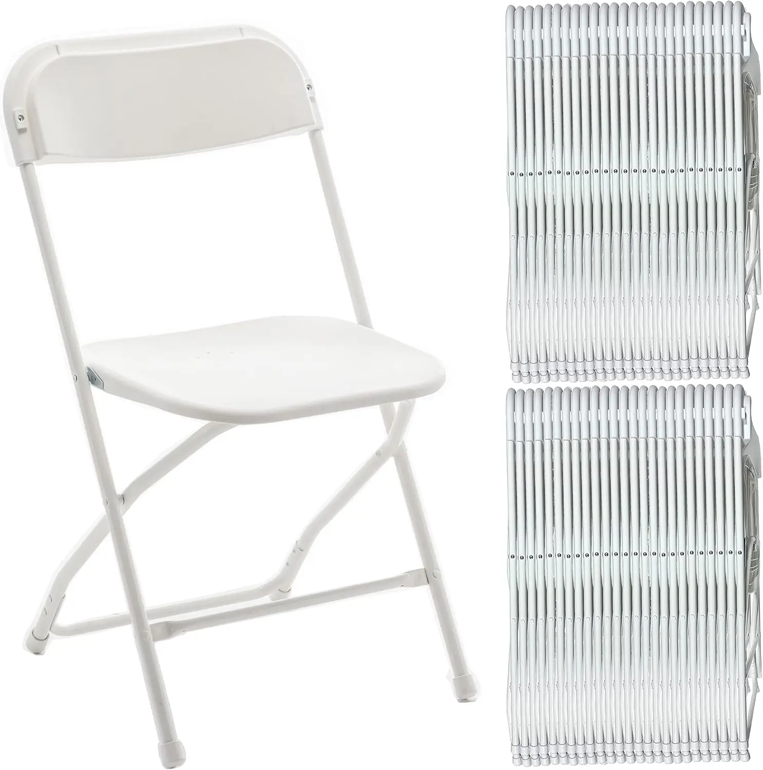 Indoor Outdoor White Plastic Folding Chairs Stacking Steel Frame Commercial 650LB Weight Capacity Seating Home Yard Gar