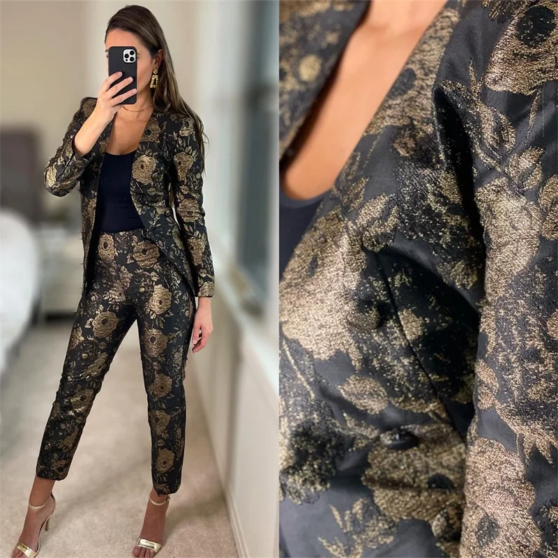 Rosa jacquard feminino ternos moda vestidos de baile com decote em v blazer + calças 2 peça conjunto moderno personalizado ins quente menina streetwear casaco