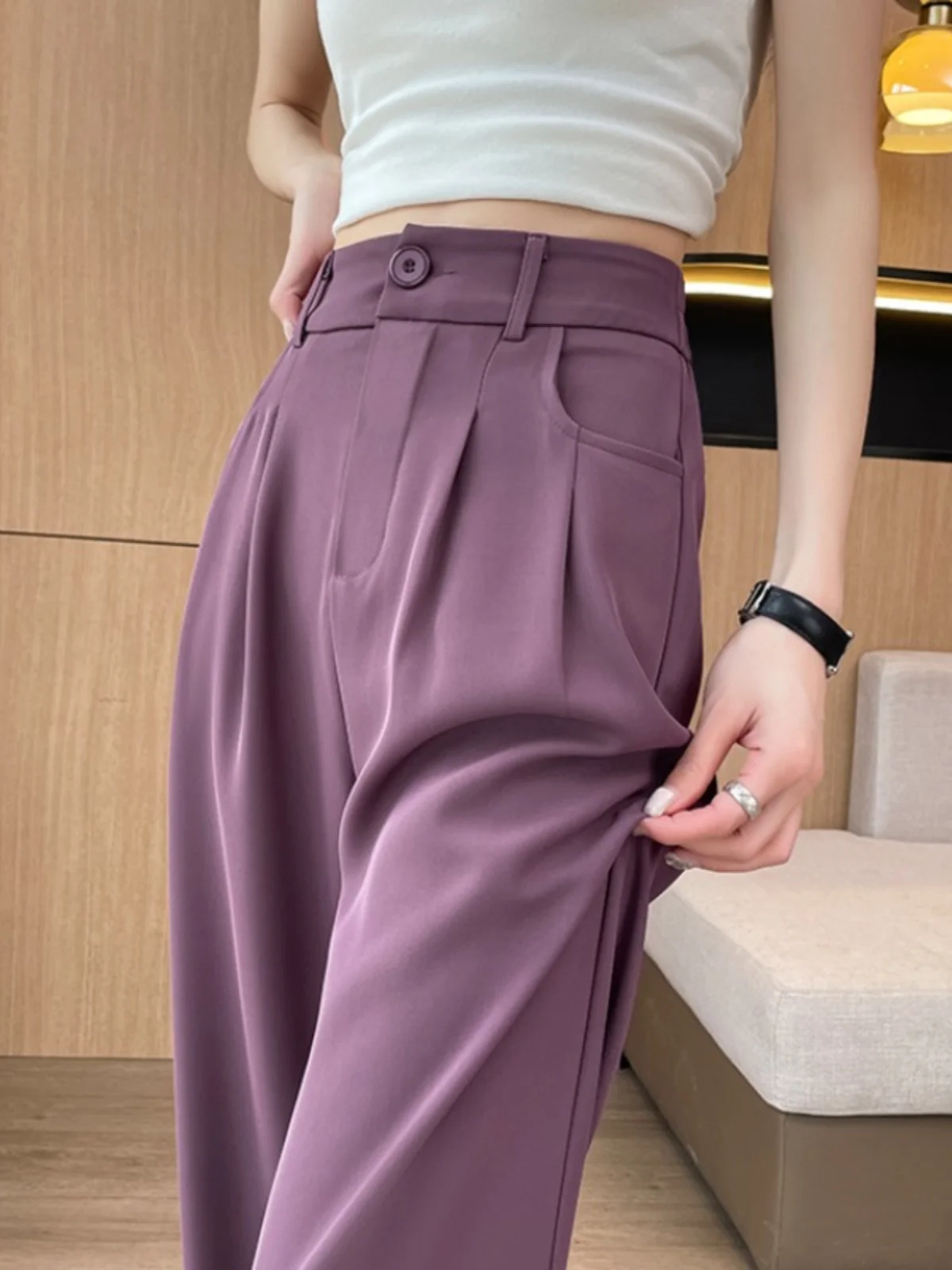 

Женские брюки-костюмные прямого кроя Весна-Лето 2026 Новинка: Длинные брюки с высокой талией, эффект стройности, широкие штанины