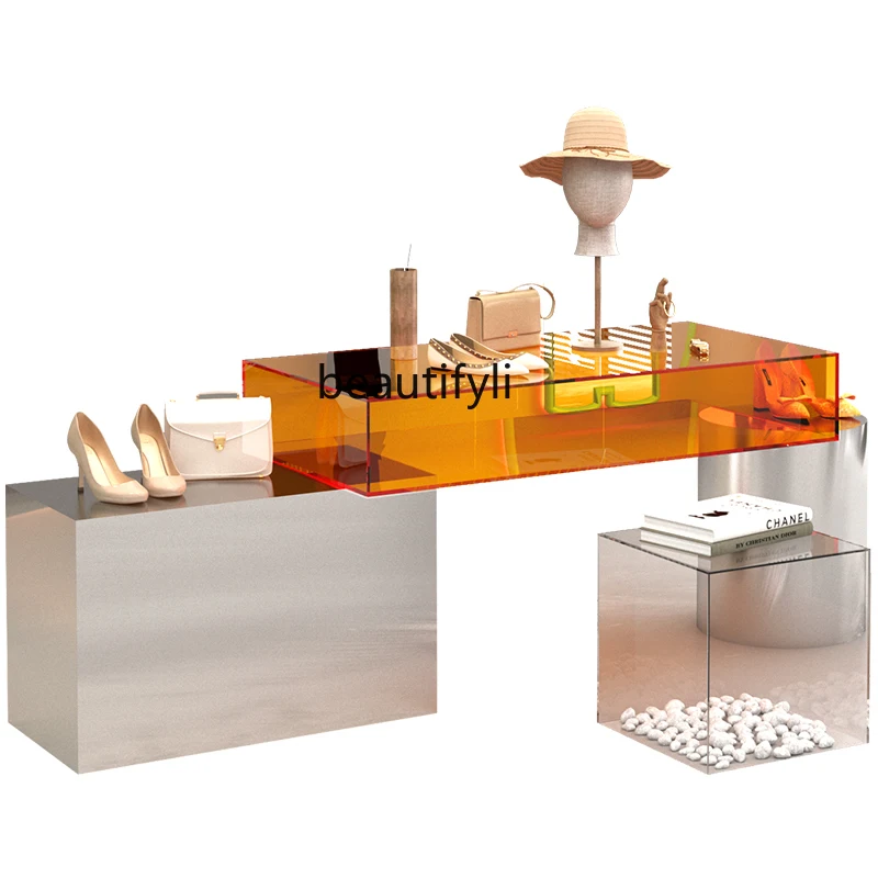 

Clothing store Nakajima water table Stainless steel brushed acrylic display table Display table