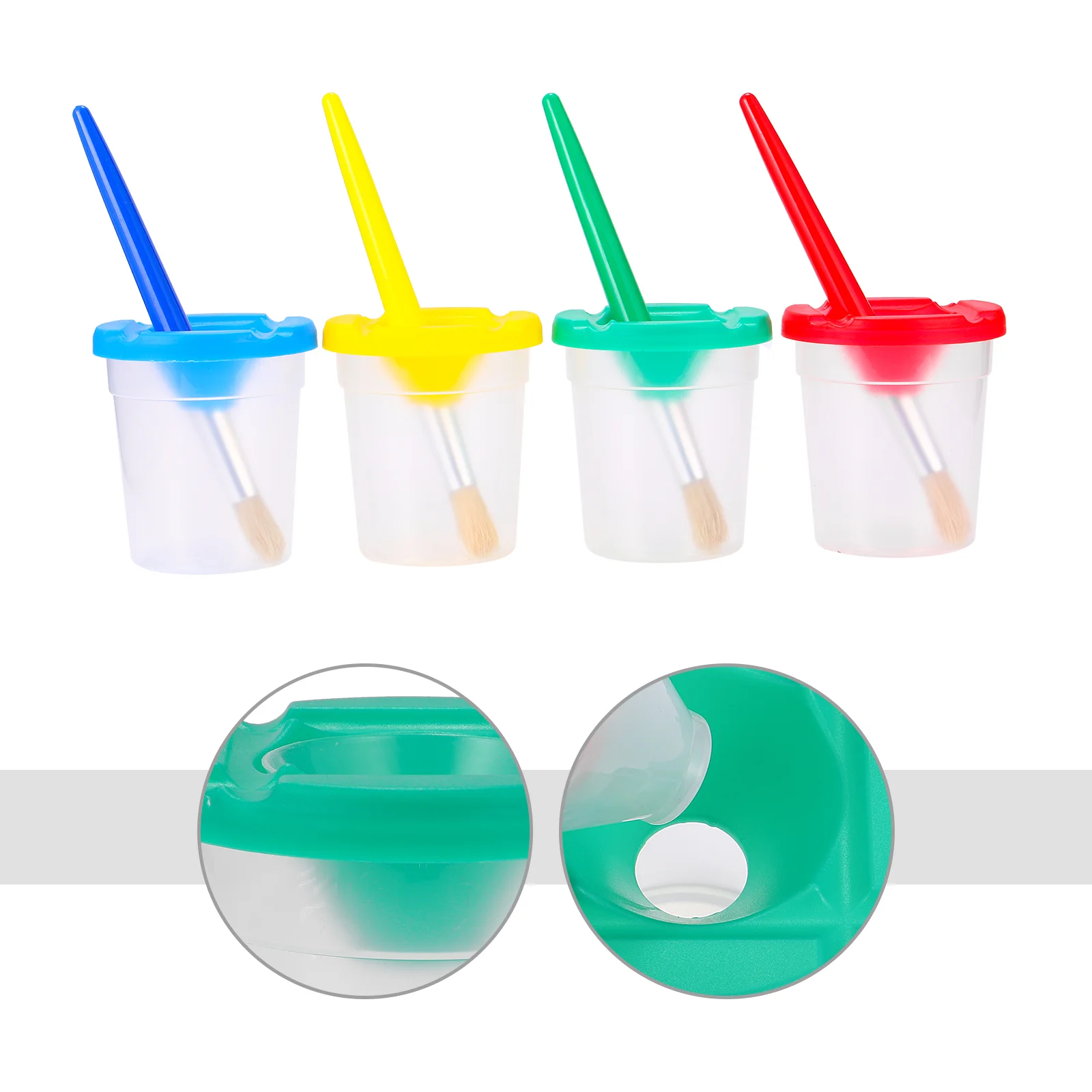 Round Brush and Paint Cups for Kids Spill Proof with Lid Painting Tools Kit Class Set Toddler