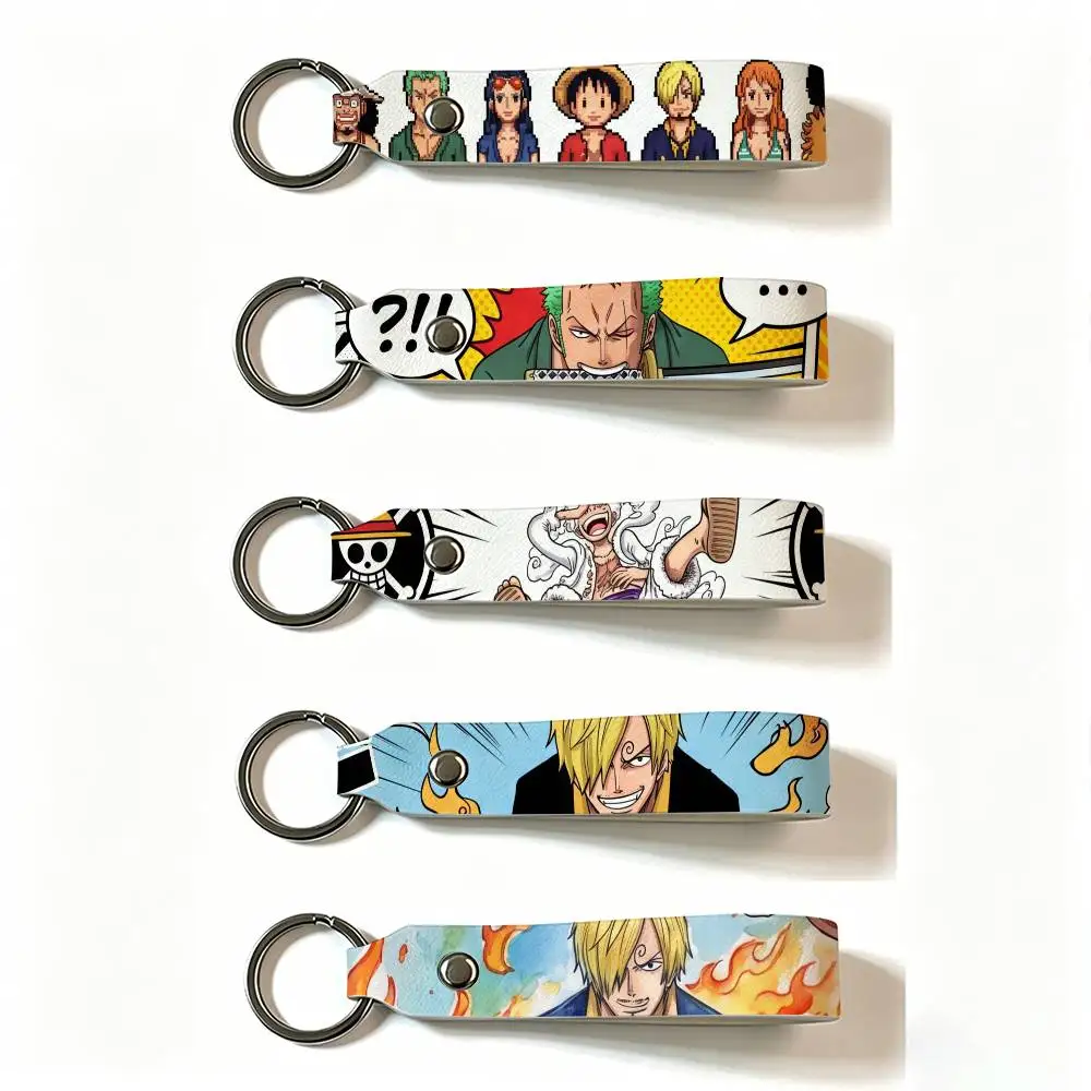MOTORCYCLE ANIME ONE PIECE LUFFY PU Leather Keychain Minimalist Key Holder Durable Key Organizer Car Keys Bag Accessories