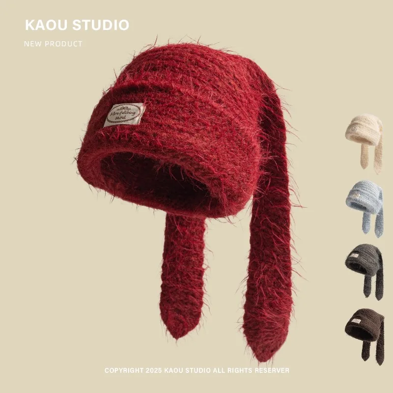 

Нишевые милые и милые вязаные шапки с длинными ушками Y2K, осенние и зимние путешествия, чтобы сохранить тепло, персонализированные универсальные женские шапки