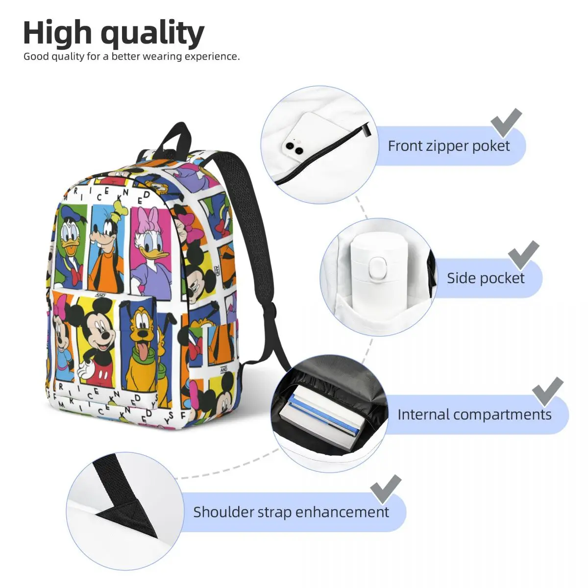 Mickey And Friends Group Casual Backpack Lightweight High School Hiking Travel Daypack Men Women Laptop Computer Shoulder Bag