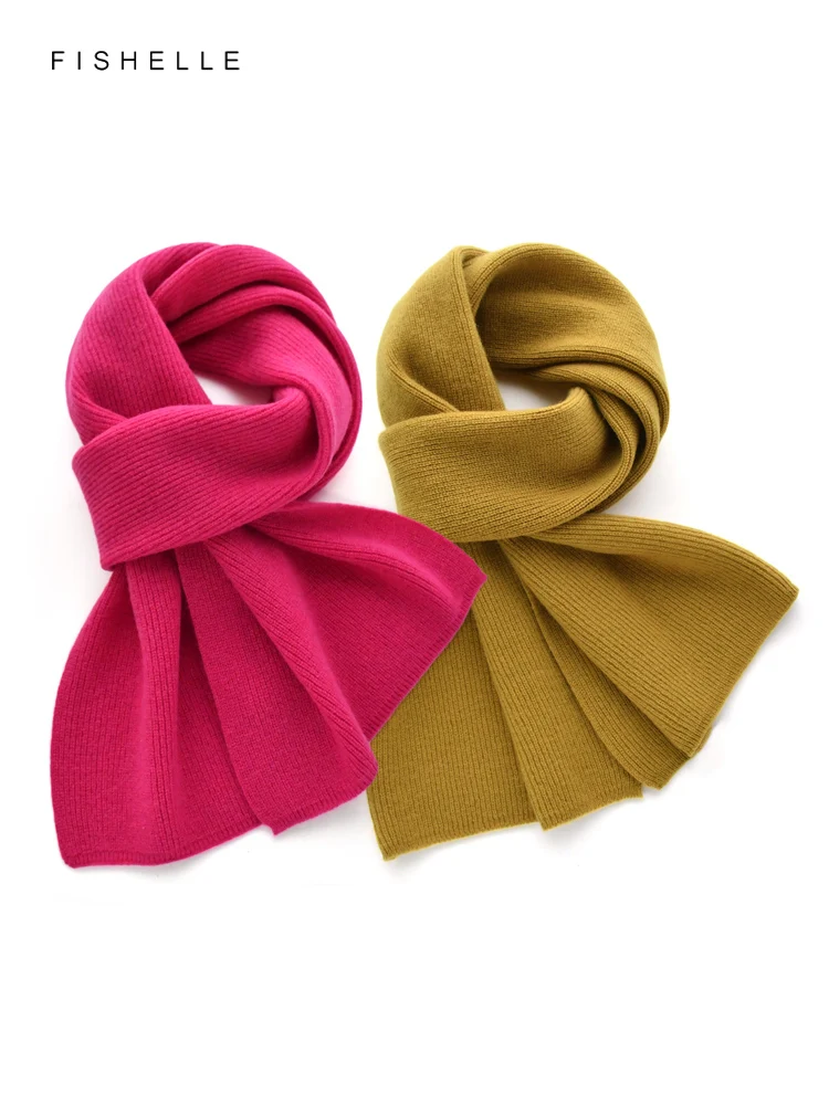 

New bright solid rose red oil yellow pure cashmere scarf for women autumn winter thickened fluffy warmth knitted adults scarves