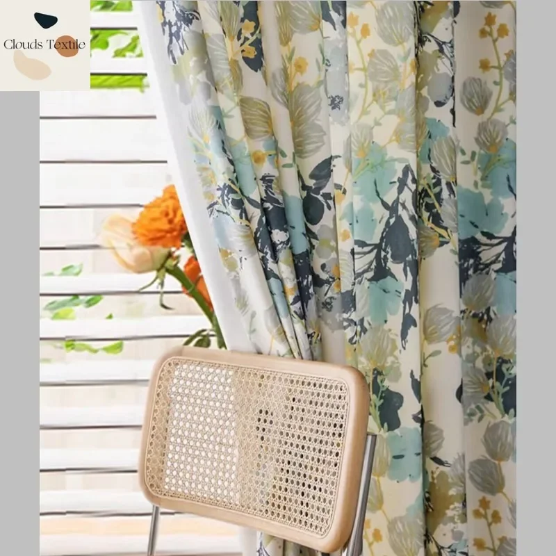 Countryside Literary Retro Curtains for Living Dining Room Bedroom Scandinavian Rustic Style Korean Plant Printing Fabric