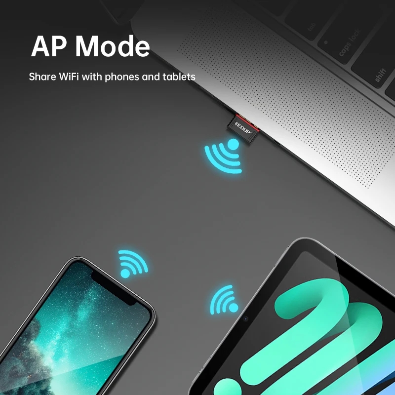 EDUP AX300 WiFi6 USB Adapter 286Mbps Driver-Free 2.4GHz Wireless for Win7 Win10 Win11 Infrastructure and Ad-Hoc Mode