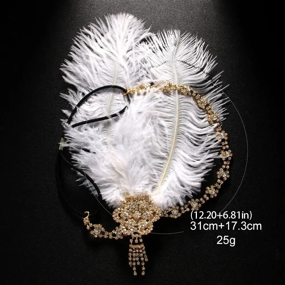 Exquisite Vintage Feather Headband Crystal Zircon Cosplay Dress Headwear Elegant Makeup Party 1920s Hair Accessories Women