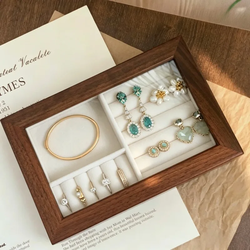 Solid Wood Jewelry Box Luxury Earrings Ring Organizer Boxes Desktop Bracelet Storage Box Multifunctional Jewelry Display Case