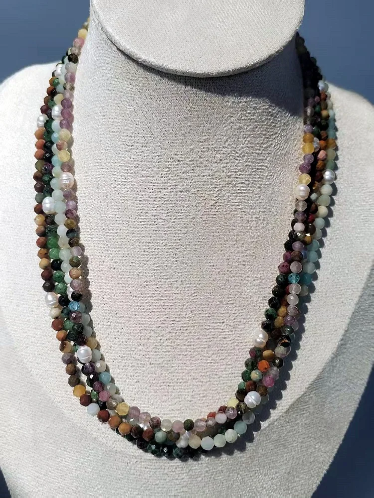 

Natural Necklace Stainless Steel Beadstone Colored Freshwater pearl Shiny Stone Bead Choker Jewelry ornaments