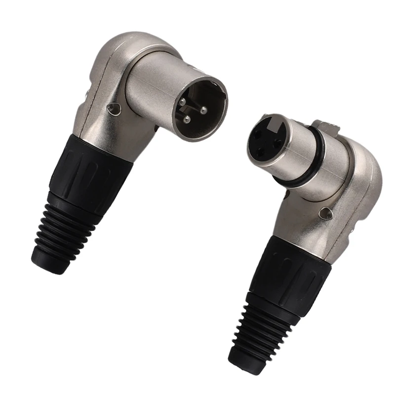 

1Pair 3 Pin XLR Male Female Jack Connector Mic Cable Right Angle 90 Degree Audio Wire Connector For Speaker Systems