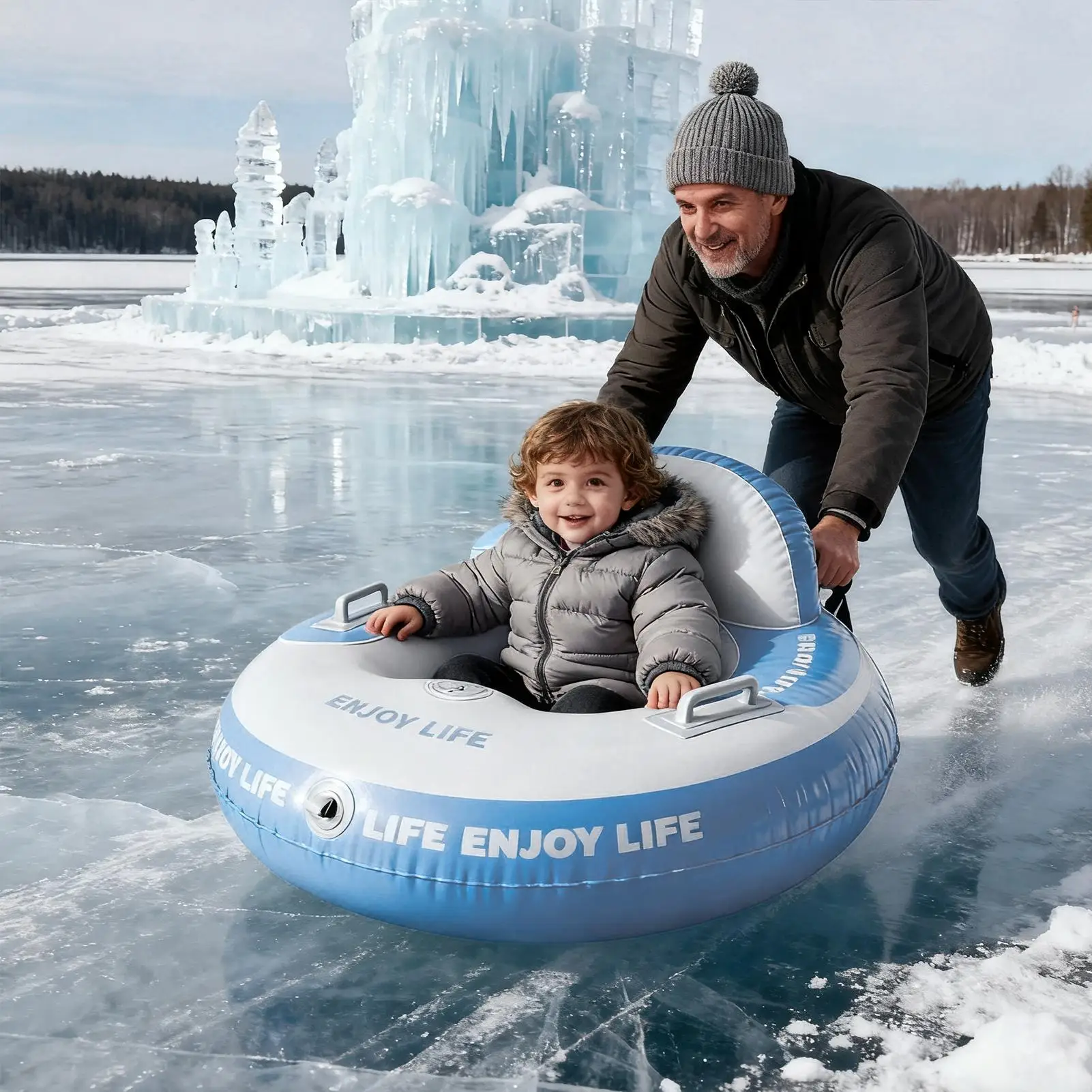 زلاجات الثلج للأطفال سميكة نفخ PVC التزلج اللعب زلاجات للثلج مع مقبض للأطفال البالغين الأسرة التزلج في الهواء الطلق الفناء الخلفي