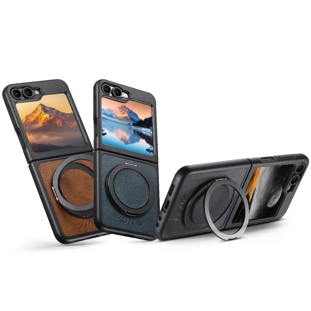 Higth Quality Busine Sle Magnetic Wireless Charging Phone Case for Samsung Galaxy Z Flip7 6 5 360° Rotating Holder Leather Cover