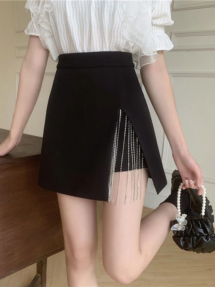 

Zoki Retro Y2K Chain Skirt Women Harajuku High Waist Mini Skirts Casual Retro Korean Design Streetwear Lady A Line Shorts Skirt