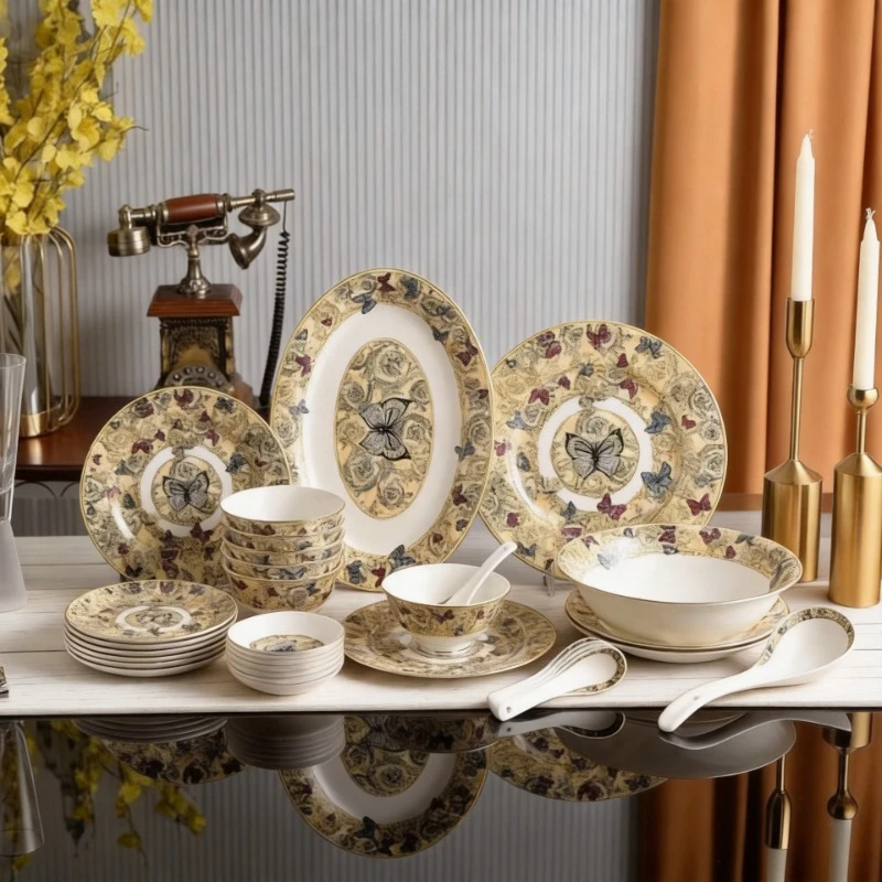 New Butterfly Series High Grade Bone China Western Food Steak Plate Hotel High End Tableware Bowl Plate Dinnerware