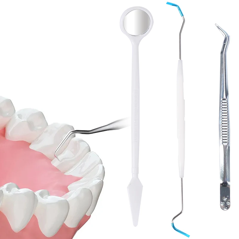 

3 шт./компл., набор стоматологических инструментов, набор инструментов для стоматолога из нержавеющей стали, зеркало для рта, зонд, крючок, набор пинцетов, набор стоматологических инструментов для ухода за полостью рта