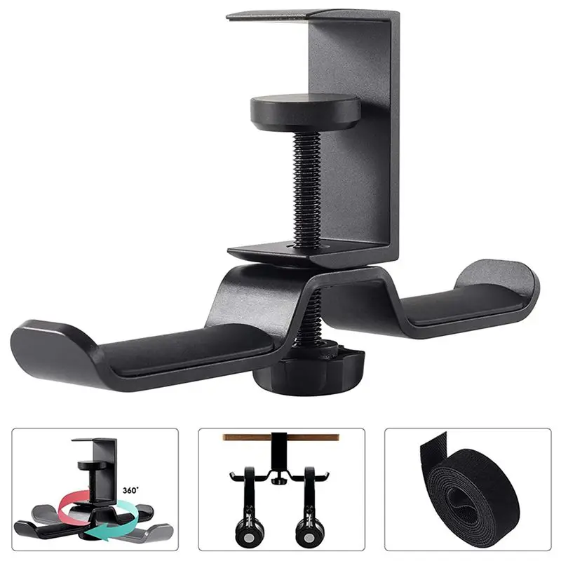 Classic-2X Dual Headphone Stand Under Desk, Universal PC Gaming Desk Headphone Hanger, 360 Degree Rotating,Earphone Mount Rack
