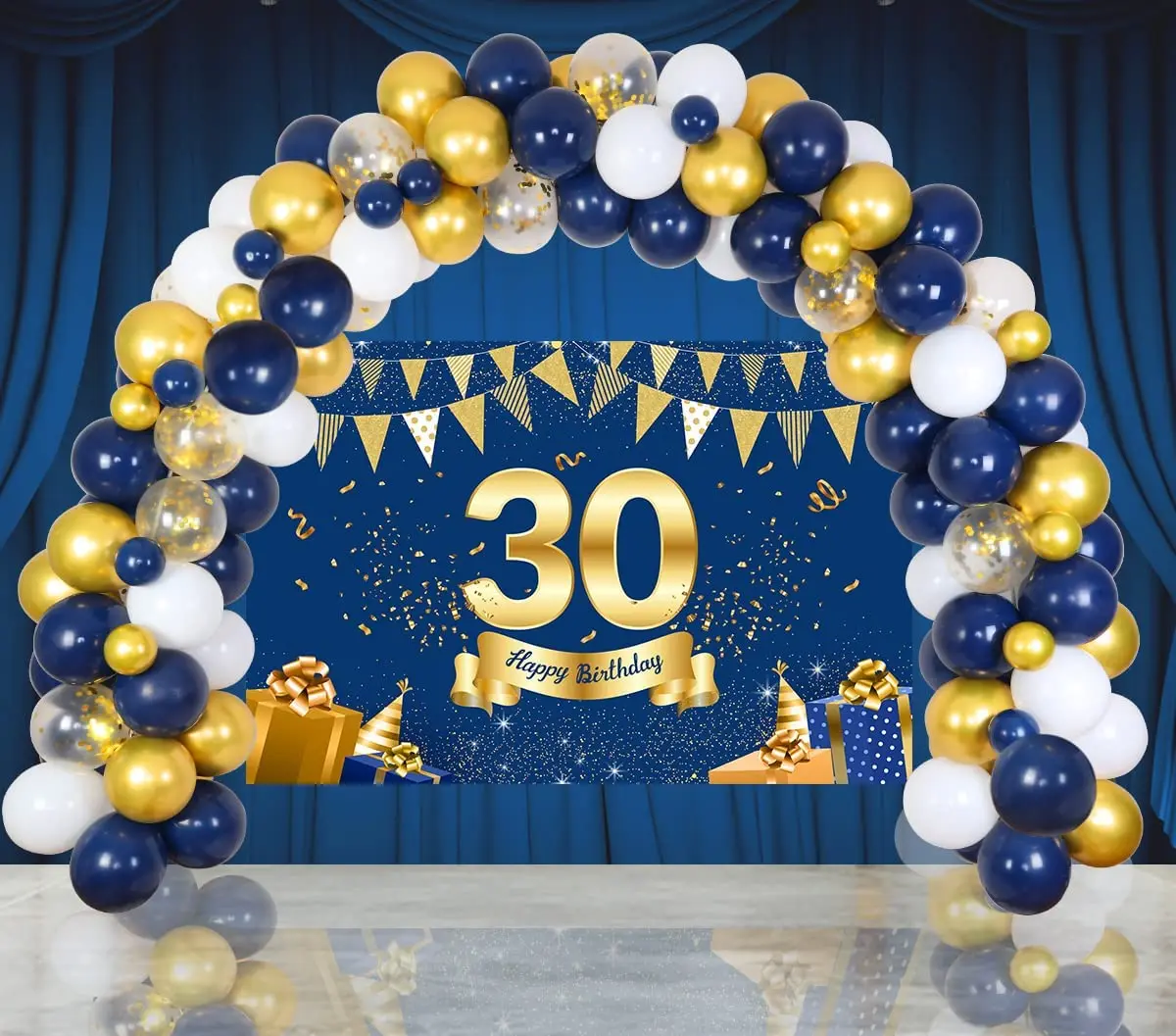 

Funmemoir 30th Birthday Party Decorations Navy Blue Gold Balloon Garland Arch Kit Happy 30th Birthday Backdrop Party Supplies