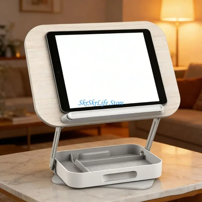 E65E Book Stands With Storage,Adjustable Book Holders for Reading Laptop Stands