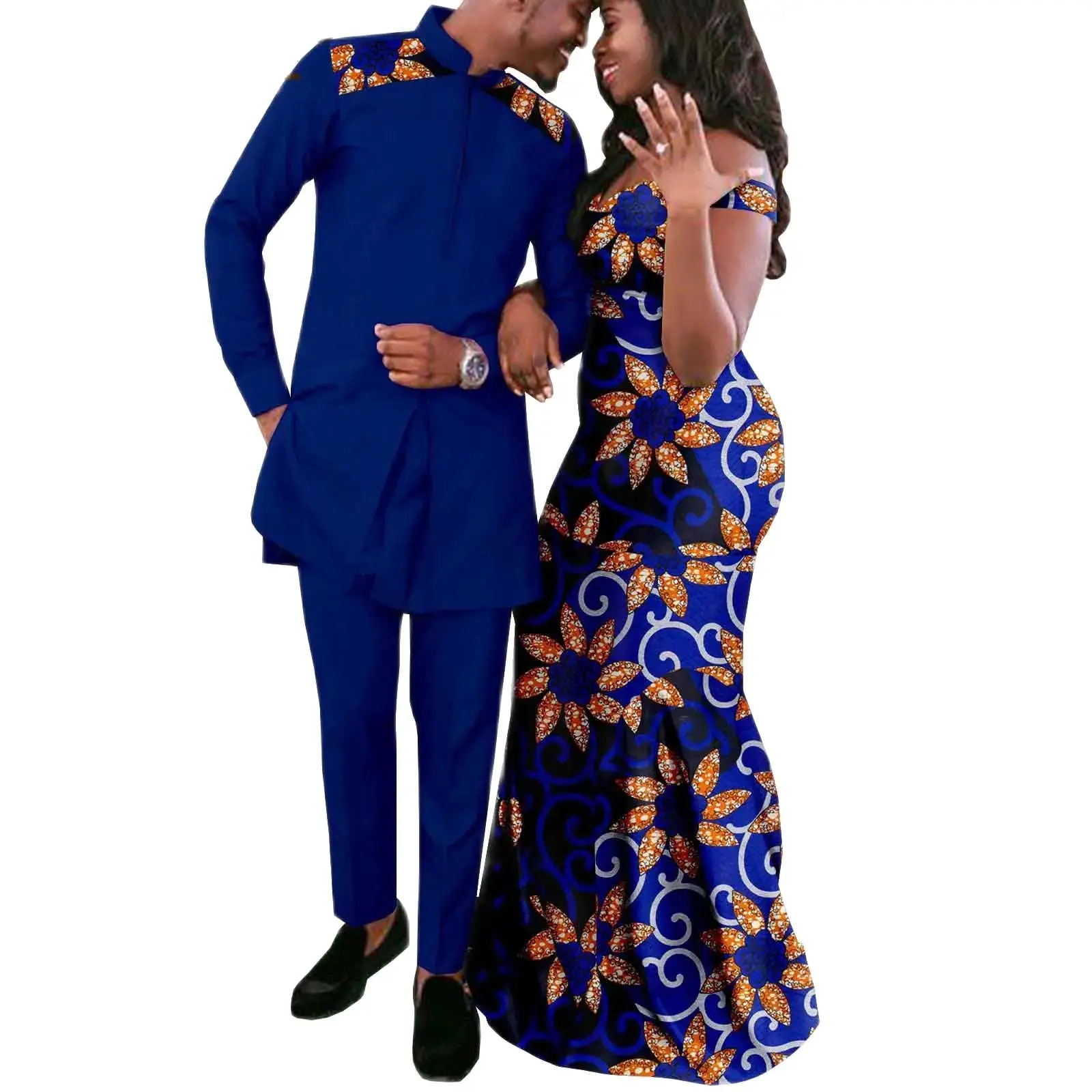 African Couple Clothes Dashiki African Print Long Dresses for Women Matching Men Outfits Patchwork Jackets and Pant Sets Party