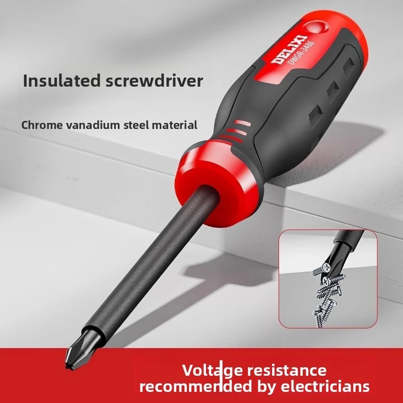 

Cross shaped insulated screwdriver Magnetic Slotted Flat Head Screwdriver Multifunctional Household Basic Anti Slip Manual Tool