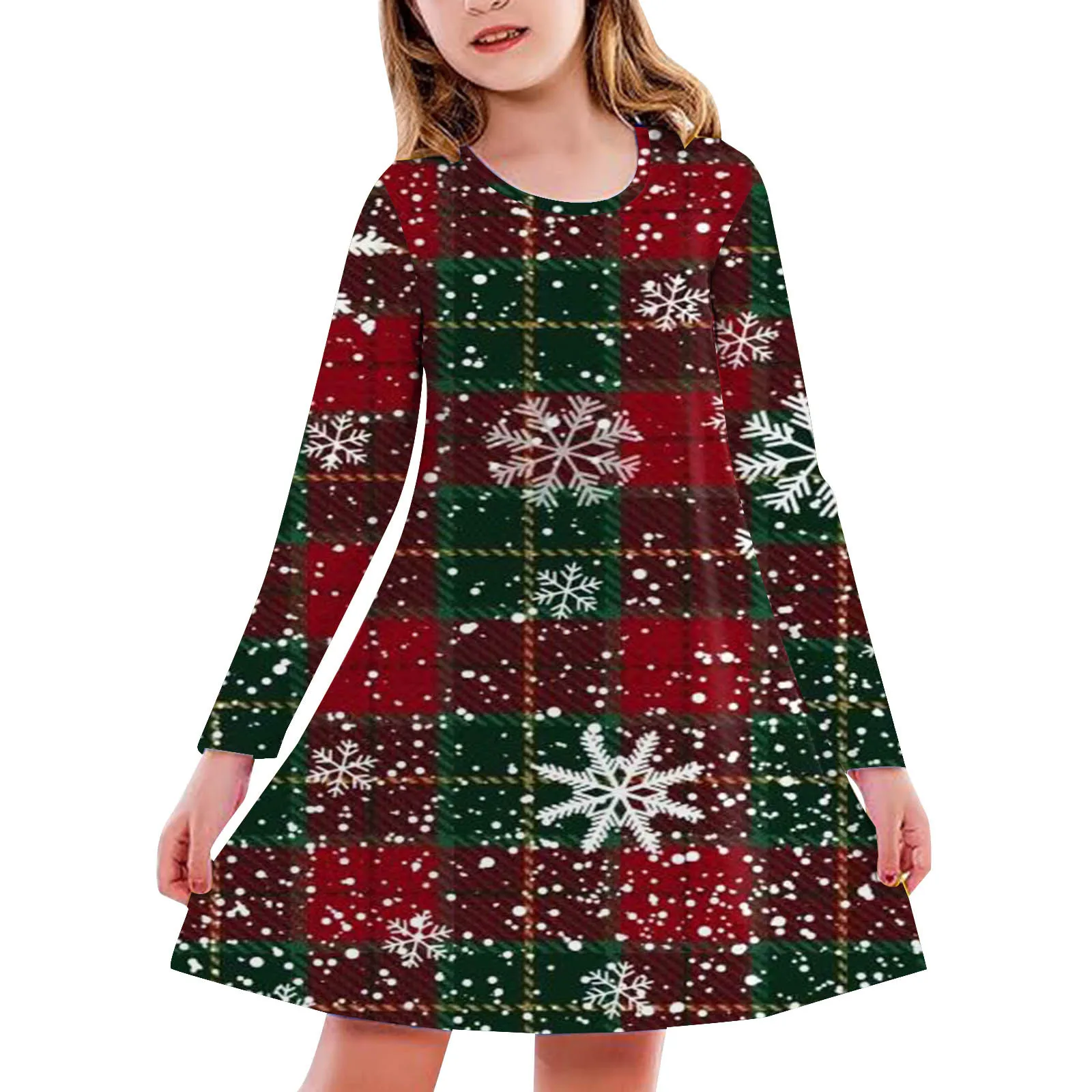 Kids Toddler Baby Girls Spring Autumn Print Christmas Ruffle Long Sleeve Dress Kids Outfit