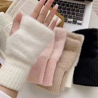 Women's Soft Winter Half-Finger Gloves, Warm Luxury Pure Fleece Knit Fingerless Wrist Cuffs for Writing, Ladies Fashion Accessor