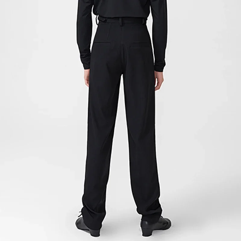 Spodnie do tańca latynoamerykańskiego męskie, luźne, z wysokim stanem, czarne spodnie do tańca latynoamerykańskiego dla dorosłych, odzież na zawody tańca towarzyskiego Cha Cha