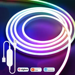 5V Zigbee USB Neon RGB LED Strip Light Wodoodporna ściemnialna lampa 1m 2m Tuya Smart Life APP dla Alexa Google Assistant Smartthings