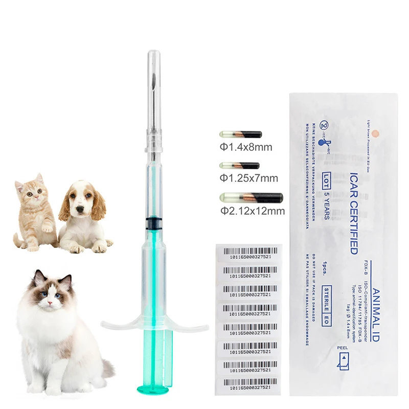 1.25*7mm/1.4*8mm/2.12*12mm Pet Animal Microchip Syringe Horse Dog Microchip Pet Chip Animal Chip Syringe For Dogs Cats Fish