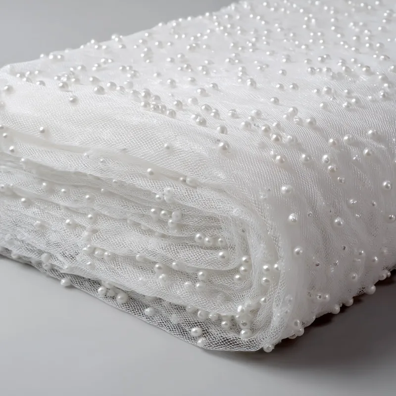 White Pearl Beaded Sheer Tulle Roll, Soft Gauze for Wedding Table Runner, Ceremony Arch Drape, Chair Sash,Bridal Shower Backdrop