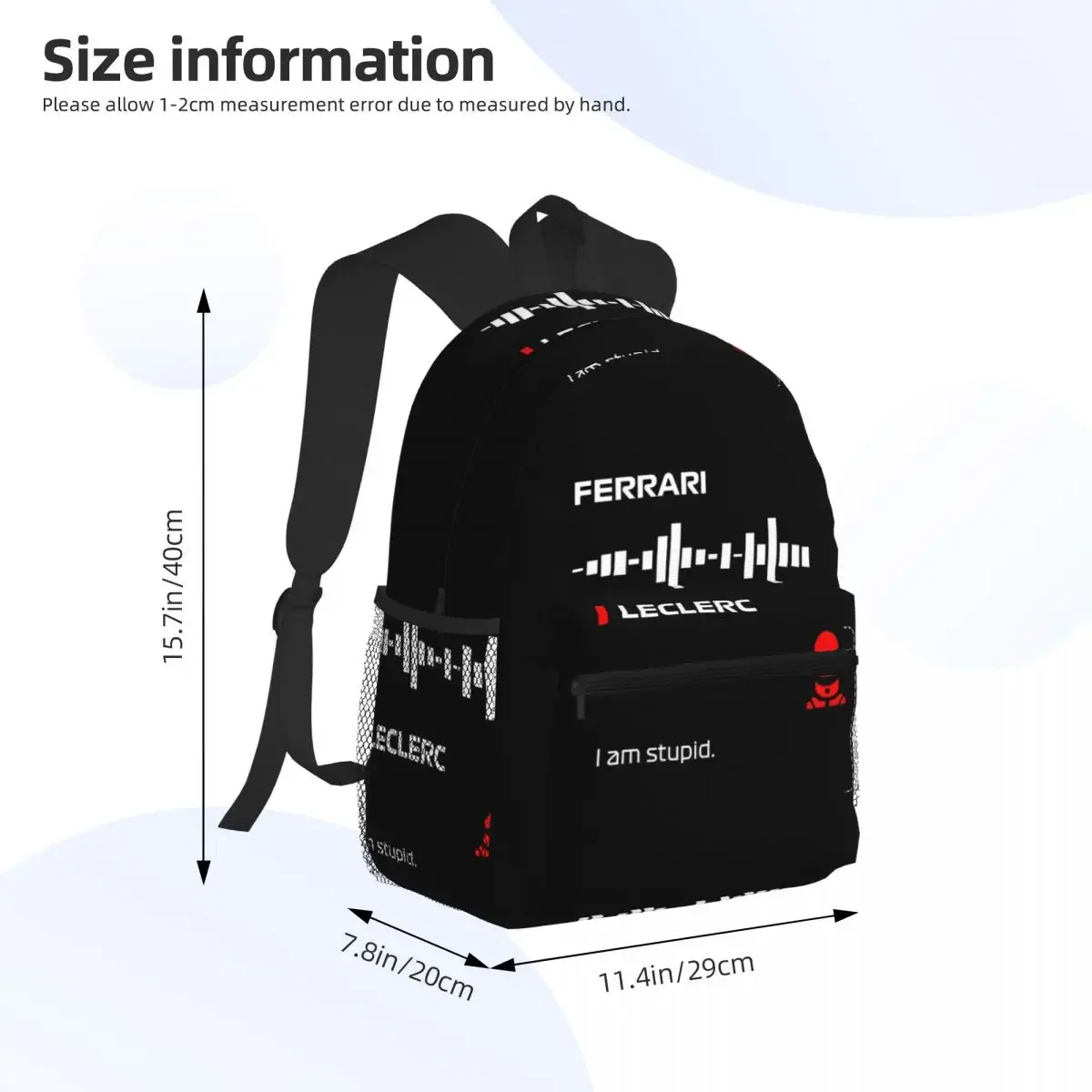 Charles Leclerc I Am Stupid Team Radio Message Dark Francesco Student Backpack School Bag Hiking Daypack Bookbag Shoulder Bags
