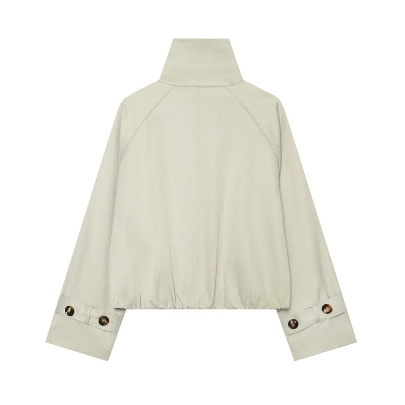 NINE ZAR Women's Windproof Stand Collar Jacket Double-Row Buttoned Outerwear Long Sleeve Regular Length Winter Coat