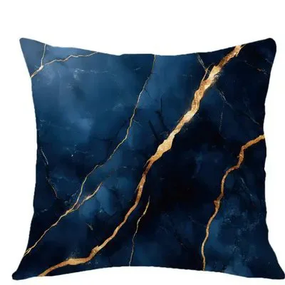 Home Decor Dark Blue & Gold Marbled Pattern Pillow Covers Pattern Cushion Cover Suitable For Sofa Bedroom Car Pillow Cover