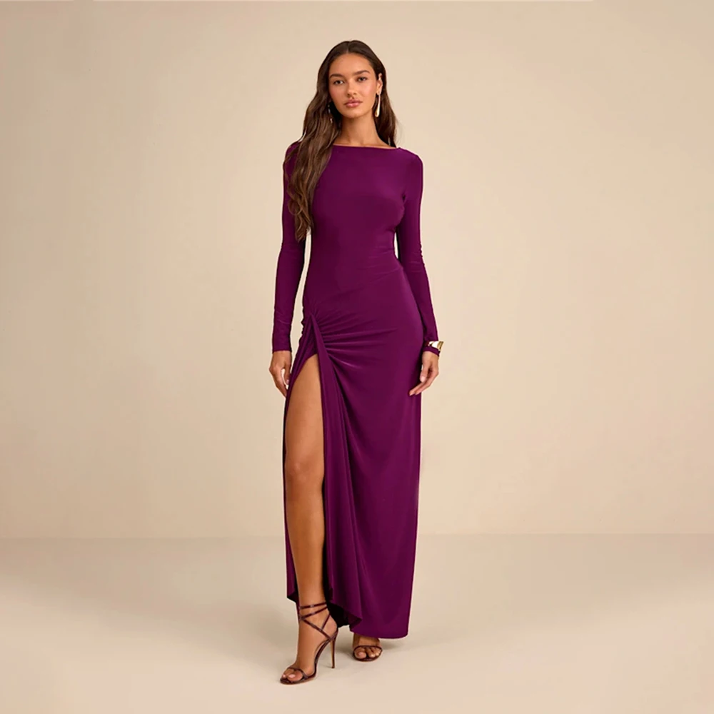 

Women's Formal Evening Gowns Long Sleeve Pleated Side Split Straight Elegant Formal Evening Dresses For Special Occasions