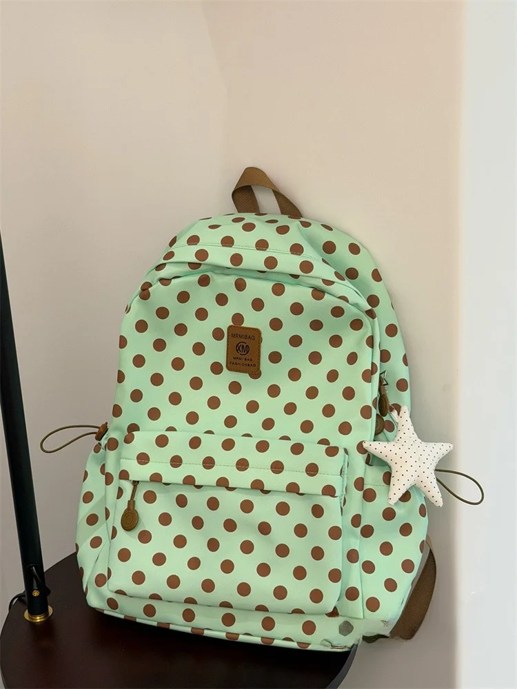 Retro Polka Dot Large Capacity Backpack for Middle School Students Campus Design Sense School Bag Women's Fashion Handbag
