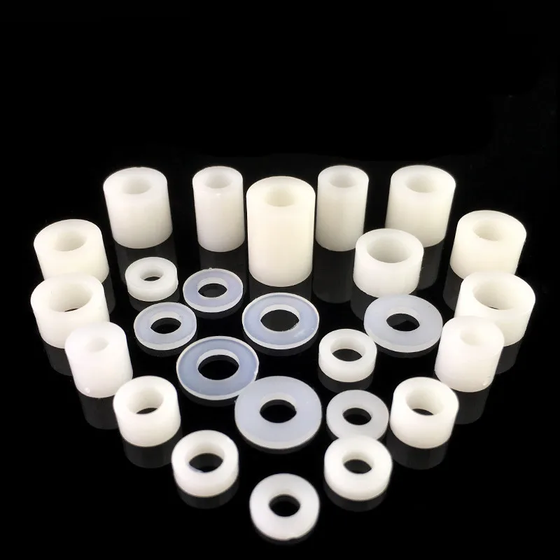 50Pcs M3 M4 M5 M6 M8 White Nylon Non-Threaded Spacer ABS Round Hollow Standoff Round Washer OD7mm-14mm PCB Board Screw Bolt