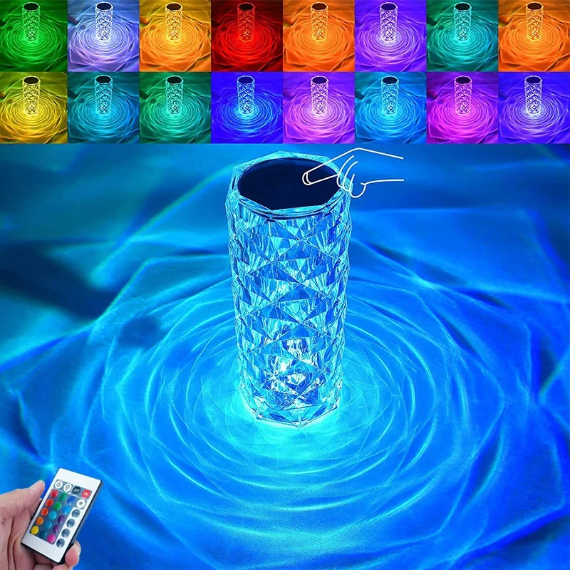RGB Touch Control Crystal Desk Lamp USB Rechargeable Indoor LED Acrylic Table Lamp Romantic Decorative Night Light