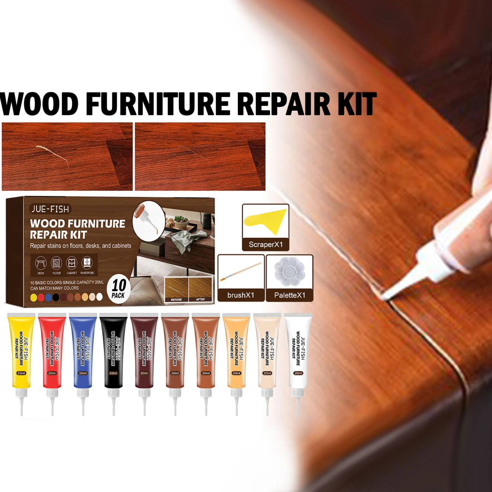 Kit di riparazione per mobili in legno falegnami 10 riempitivi in legno per graffi crepe fori porte in legno scrivanie accessori per mobili da pavimento