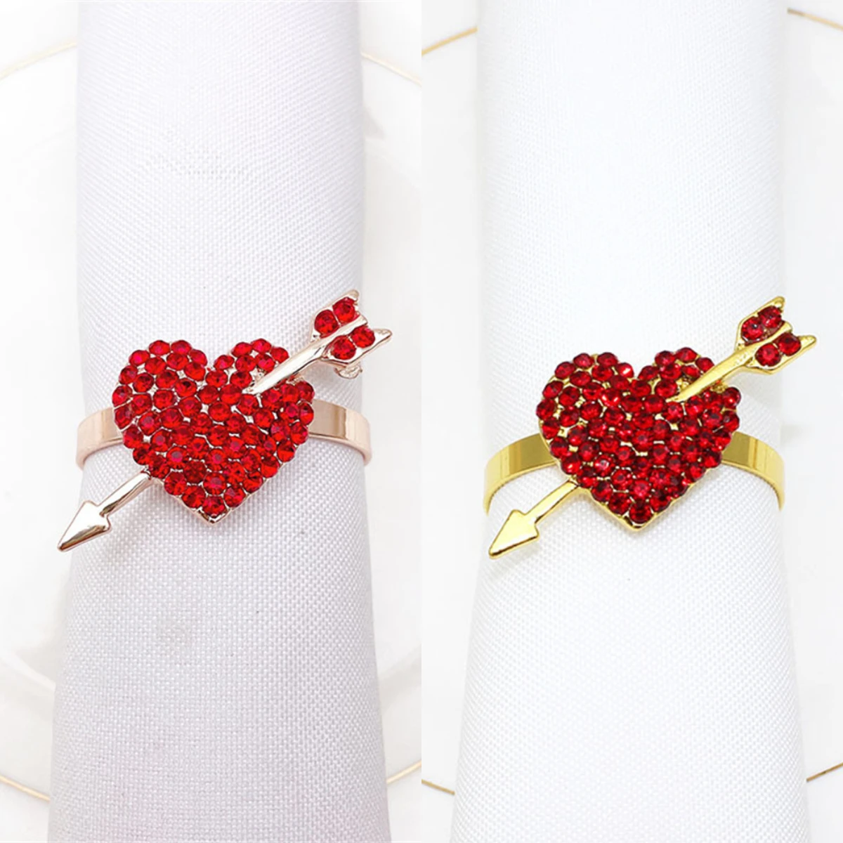 Red Heart-Shaped Napkin Ring 2023 Valentines Day Gift Anniversary Table Decoration Napkin Holder Rhinestone Metal Napkin Buckle