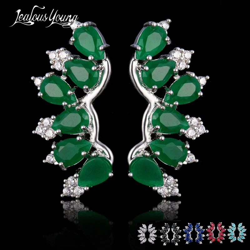 Brand Ethnic Green Wings Clip Earrings With Crystal Silver Color Earrings Bohemian Zircon Eaings Indian Jewelry bijoux Gift E609