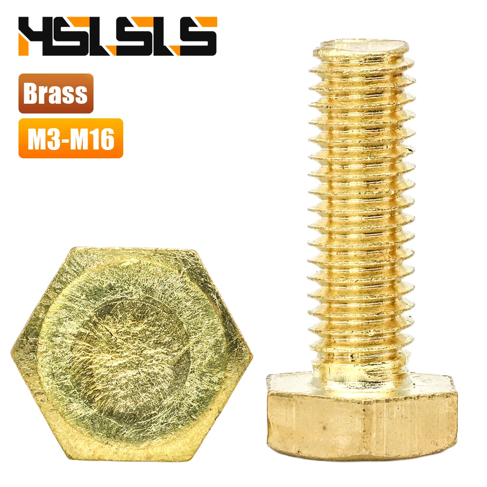 Brass External Hex Head Bolts Machine Screws with Full Thread M3 M4 M5 M6 M8 M10 M12 M14 M16 Hexagon Bolt Screws for Machinery