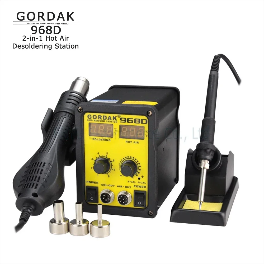 GORDAK 968D SMD Air Gun Rework Station Anti Static Dual Digital Display Soldering Station 2-in-1 Heat Gun Welding Repair Tool