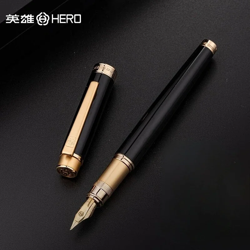 

New Hero 1086 Bright Black Gold Clip Iridium Gold Pen Gift Box Set Pen Business Office Gift Adult Student Calligraphy Pen Practi