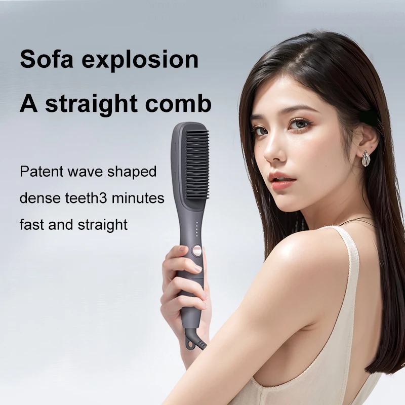 2026 KSKIN Ionic Hair Straightening Comb, 4 Heat Settings 120-200°C, PTC Heated Straightener Brush for Smooth Hair Styling Tool