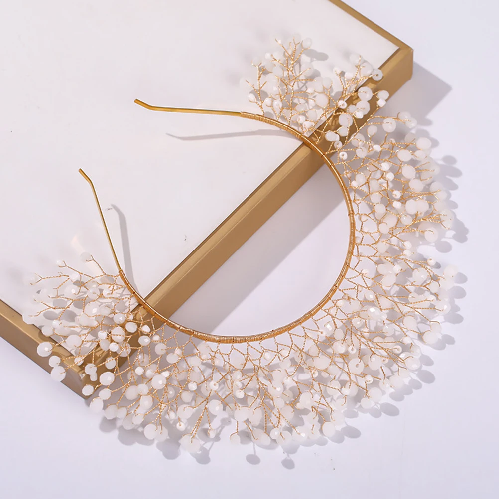 

1pc Handmade Twisted Beads Hairband Golden Wedding Party Headdress For Women Elegant Charming Costume Festival Travel Accessory