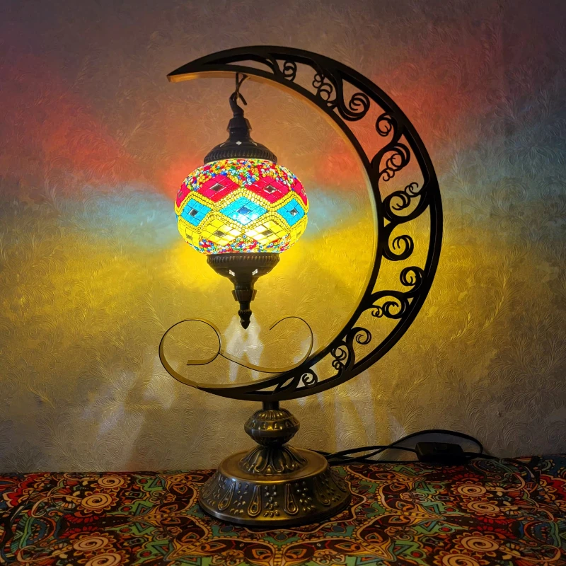 Handmade moon shape Turkish mosaic moon table bedside moon lamp