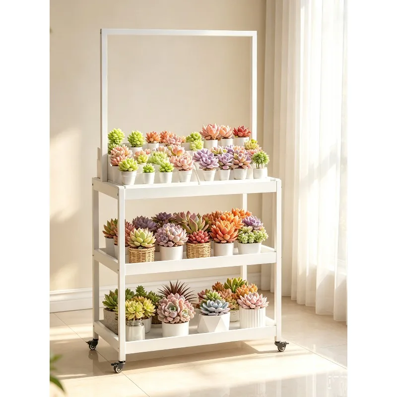 Succulent Flower Stand Mobile Balcony Floor-Standing Multi-layer Wrought Iron (Excluding Fill Light, No Fan)