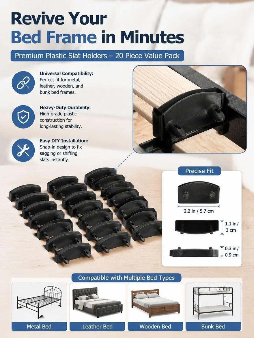 20Pcs Plastic Bed Slat Replacement Holder End Caps Secure Frame Stable Support Furniture