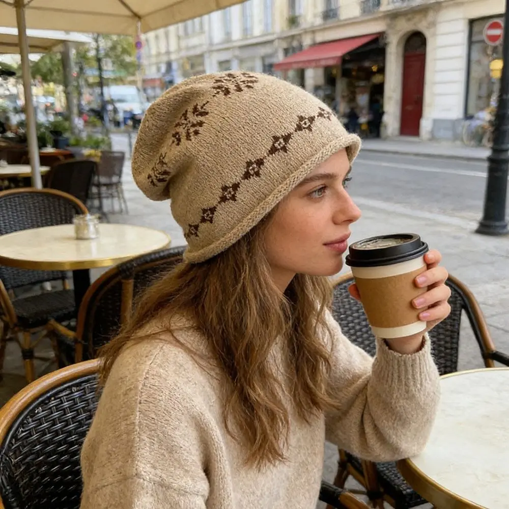 Warm Seasonal Warmth Knitted Hat Jacquard Weave Fair Isle Beanies Hat Warm Curled Edge Korean Beanie Cap Autumn Winter Season